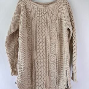 L.L. Bean Cream Cable Knit Sweater Woman’s Large Fisherman Core Preppy Outdoor